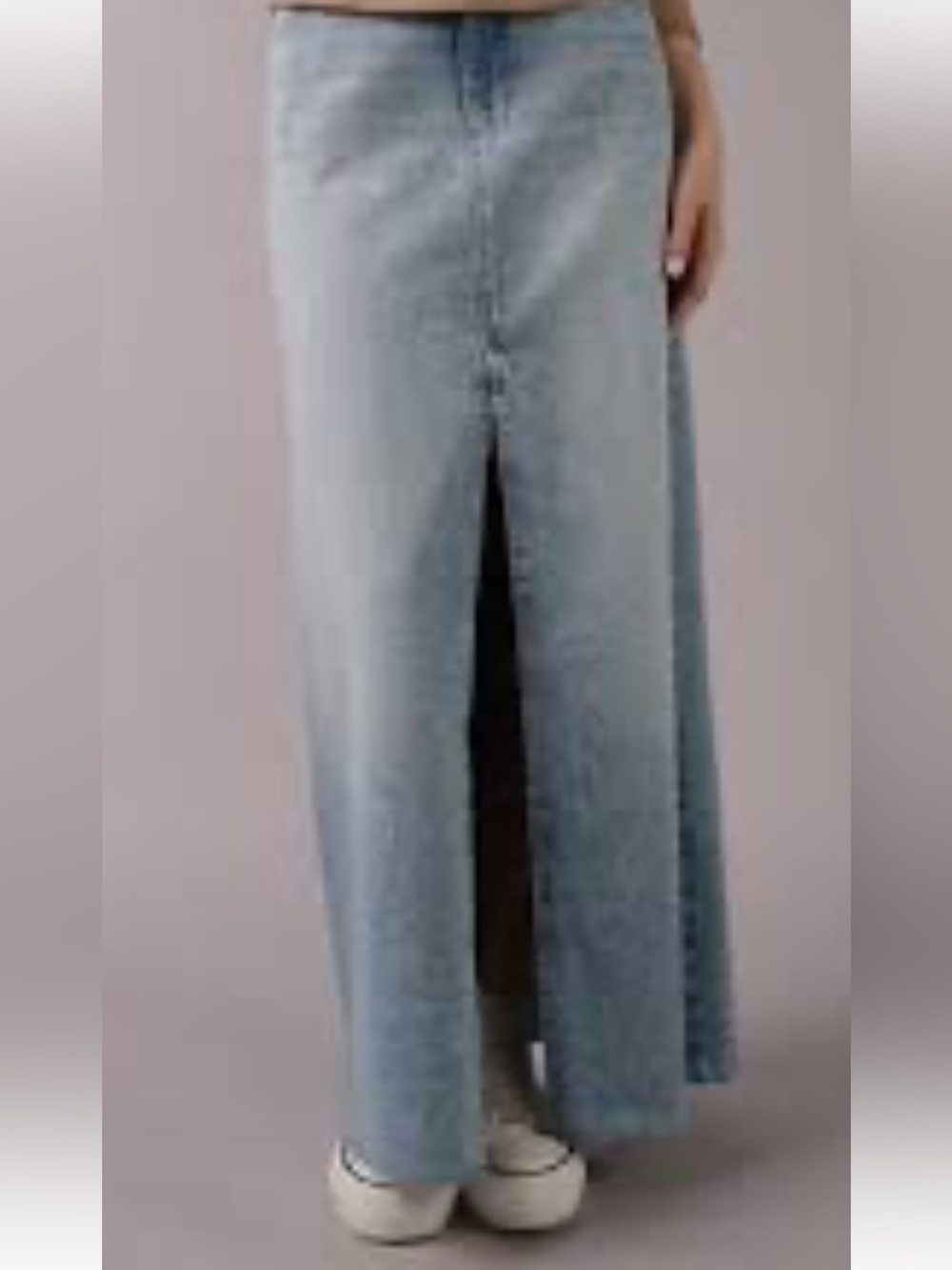 Tinseltown Light Blue Denim Maxi Skirt with Center Slit